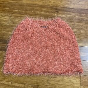 Finesse Fuzzy Mini Skirt Womens Medium Textured Orange Party Clubwear Stretch